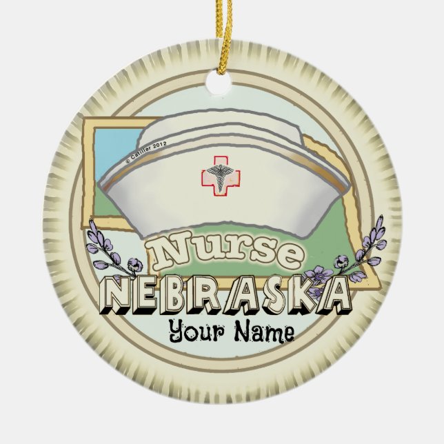 Nebraska Nurse Ceramic Ornament (Front)