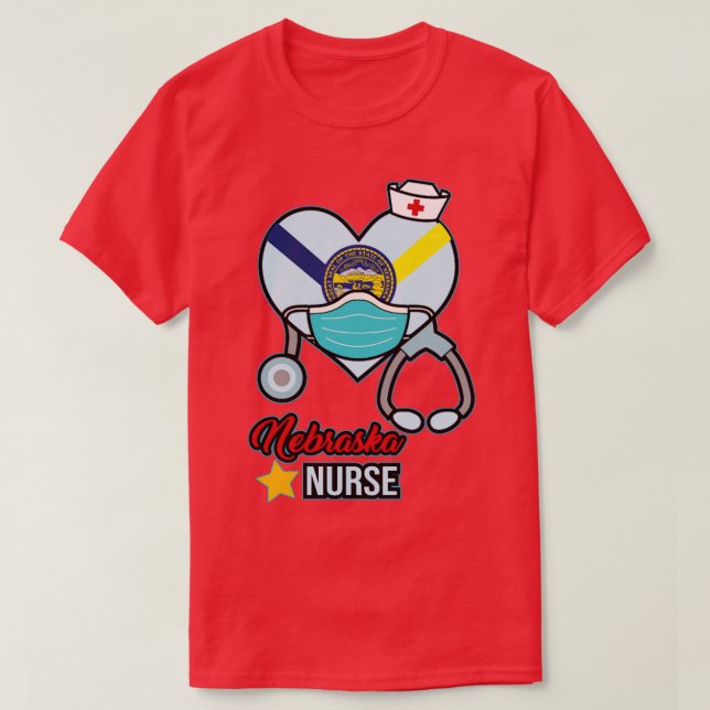 Nebraska Nurse Love RN LPN CNA State Nursing Gift T-Shirt (Design Front)