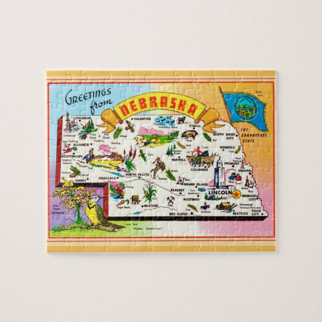 Nebraska Postcard Map Jigsaw Puzzle (Horizontal)