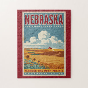 Nebraska Prairie Farm Illustration Travel Art Jigsaw Puzzle
