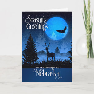 Nebraska Season's Greetings Woodland Moose Holiday Card