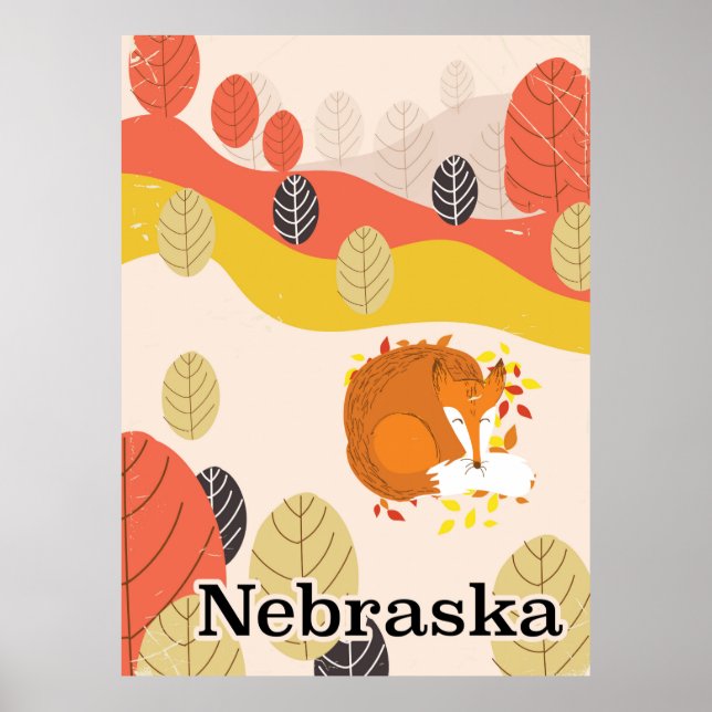 Nebraska Sleeping Fox vintage travel poster (Front)