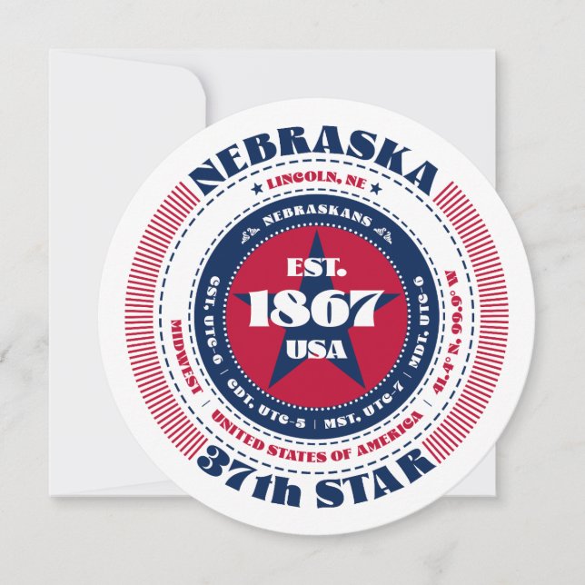 Nebraska State Circular Typography Flat Card (Front)