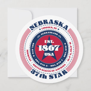 Nebraska State Circular Typography Flat Card