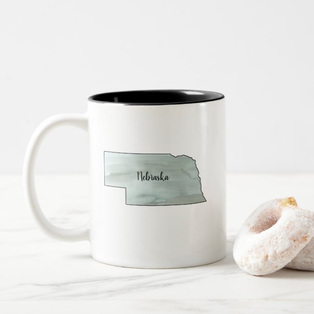 Nebraska State Illustration Two-Tone Coffee Mug (With Donut)