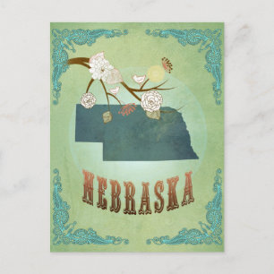 Nebraska State Map – Green Postcard