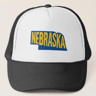Nebraska State Outline Bold Yellow & Blue Modern Trucker Hat