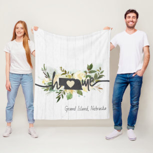 Nebraska State Personalised Your Home City Rustic Fleece Blanket