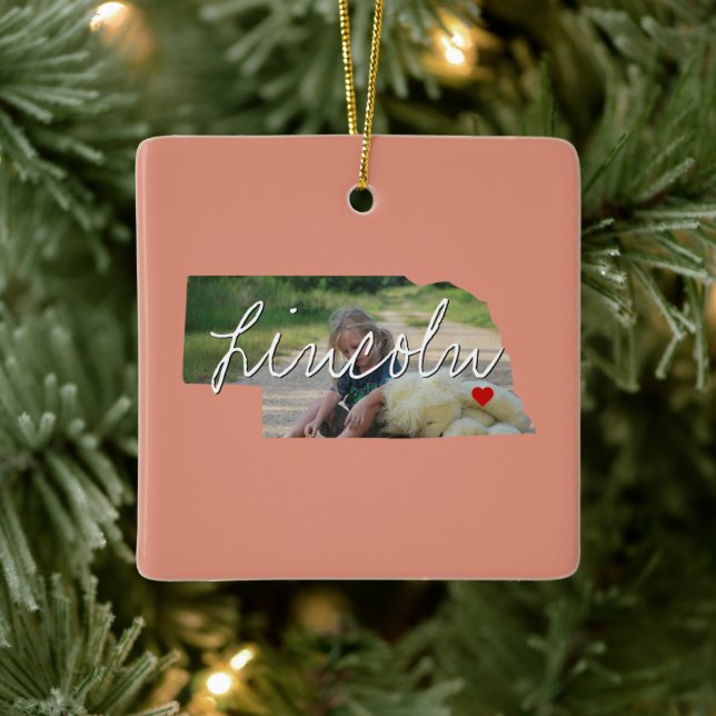 Nebraska State Photo insert and town name Ceramic Ornament (Tree)