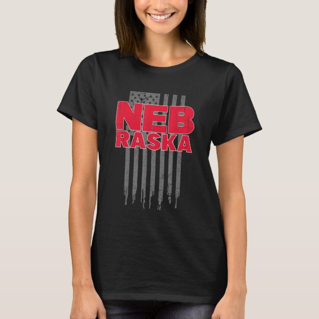 Nebraska Students Wear American Flag Patriotic Neb T-Shirt (Front)