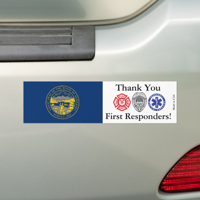Nebraska Thank You First Responders  Bumper Sticker (On Car)