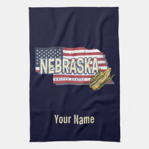 Nebraska United States Retro State Map Vintage USA Tea Towel