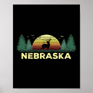 Nebraska Vintage Deer Hunting Sunset Souvenir Poster