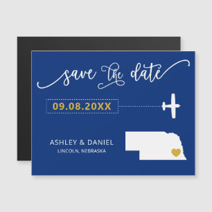 Nebraska Wedding Save the Date Card, Map Magnetic Invitation