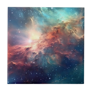 Nebula and galaxies in space ceramic tile