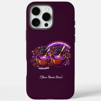Nebula Celestial Coffee Cats Cute Purple iPhone 16 Pro Max Case