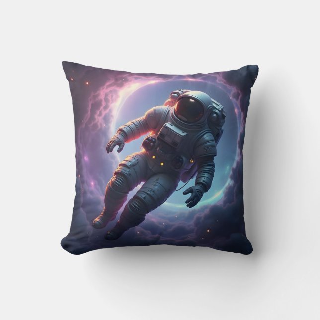 Nebula Drift: The Lone Explorer – Sci-Fi Space Art Cushion (Front)