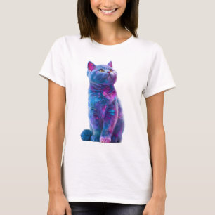 Nebula Galaxy Watercolor Celestial Cat Women T-Shirt