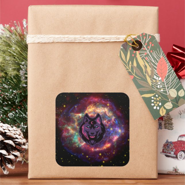 Nebula Guardian – Celestial Wolf Vision Square Sticker (Holiday)