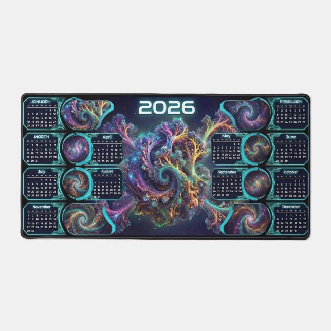 Nebula Nexus Command Mat – 2026 Galaxy Calendar  (Front)