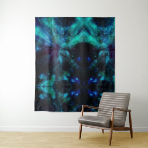 Nebula Northern Lights Reflection Aqua Blue Purple Tapestry