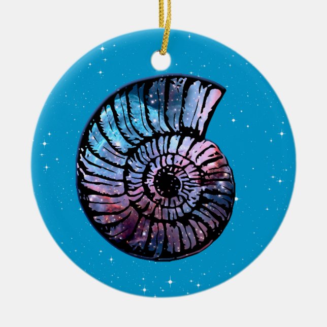 Nebula with Stars in a Nautilus Shell  Ceramic Ornament (Front)