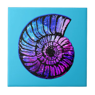 Nebula with Stars in a Nautilus Shell  Ceramic Tile