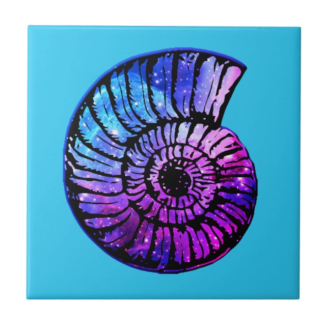 Nebula with Stars in a Nautilus Shell  Ceramic Tile (Front)