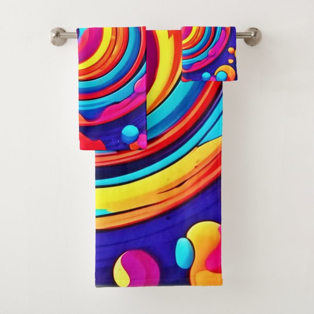 Nebula's Colourful Cosmic Vortex Art Bath Towel Set (Insitu)