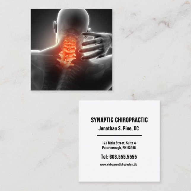 Neck Pain Photo Graphic Square Chiropractic Business Card (Front/Back)