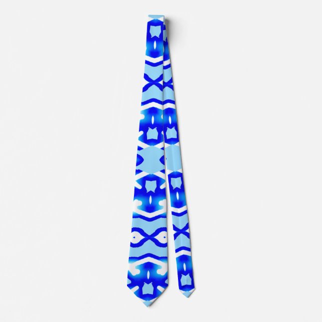 Neck Tie, A blue colour fabric print pattern desig Tie (Front)