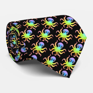Neck Tie (black) - Rainbow Octopus