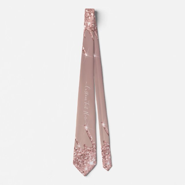 Neck Tie Text Rose Gold Blush Glitter Sparkle (Front)