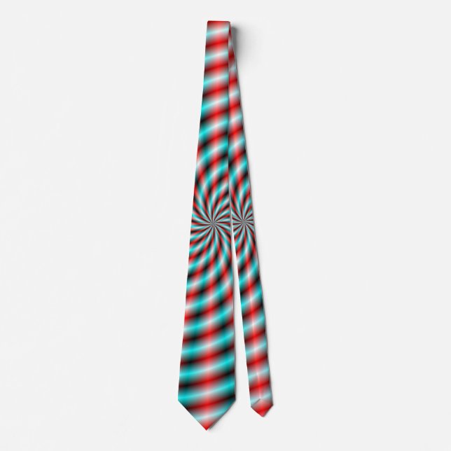 Neck Tie  Turquoise and Red Spiral Rays (Front)
