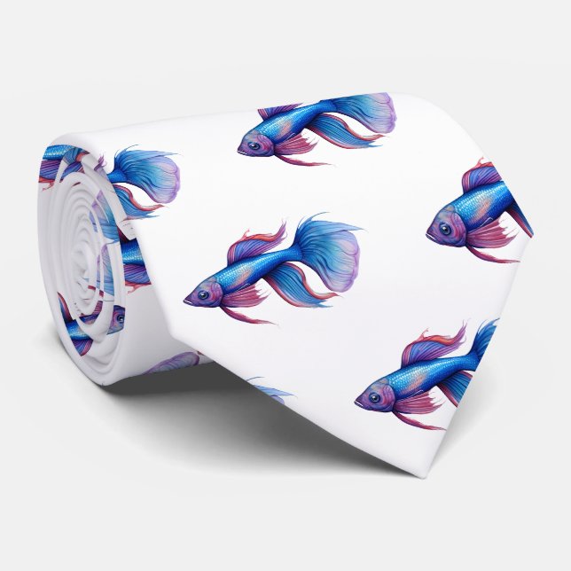 Neck Tie - Watercolor Series: Betta Fish (Rolled)