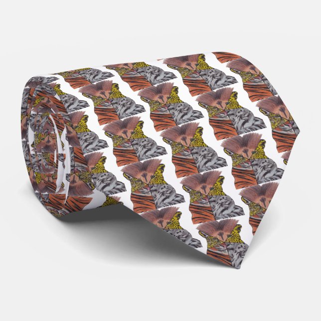 Neck Tie (white) - Big Cats (Rolled)