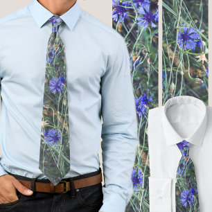 Neck Tie with Bright Blue Cornflower