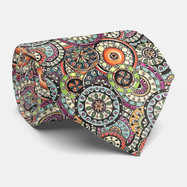 Neck Tie With Colourful Abstract Floral Art Patter (Rolled)