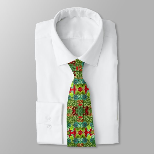 Neck Tie with Green roses and red (Tied)