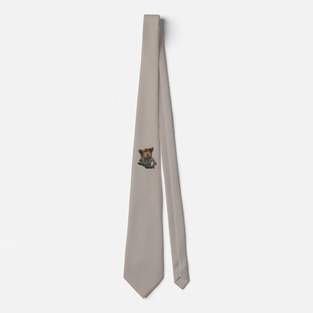 neck tie with grizzly bear (Front)