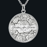 Necklace B & W Roses Sterling-Families Are Forever<br><div class="desc">Necklace shown in Sterling Silver with a layered multi-rose print in Black and White and text of "Families Are Forever 2018" in fancy script of Black. Customise this necklace with a special date or/and choose your style or change colours. Or buy as designed. Available also in Sterling Silver and Silver...</div>