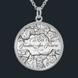 Necklace B & W Roses Sterling-Families Are Forever<br><div class="desc">Necklace shown in Sterling Silver with a layered multi-rose print in Black and White and text of "Families Are Forever 2018" in fancy script of Black. Customise this necklace with a special date or/and choose your style or change colours. Or buy as designed. Available also in Sterling Silver and Silver...</div>