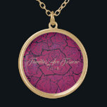 Necklace Pink & Gold Roses-Families Are Forever<br><div class="desc">Necklace shown in Gold tone with a layered multi-rose print over a deep Pink background and text of "Families Are Forever 2018" in fancy script of Taupe. Customise this necklace with a special date or/and choose your style or change colours. Or buy as designed. Available also in Sterling Silver and...</div>