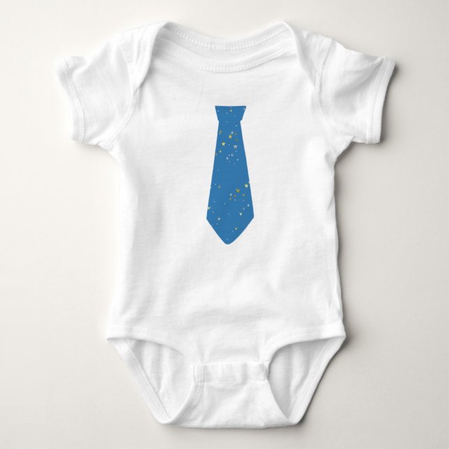 Necktie Blue Stars Baby Bodysuit (Front)