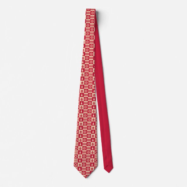 Necktie Christmas Sweater Pattern Red Cream (Front)