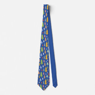 Necktie Colourful Christmas Trees Blue Festive Fun