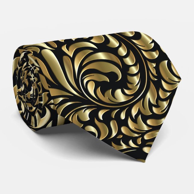 Necktie - Drama in Black and Gold (Rolled)