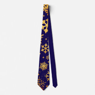 Necktie Gold Snowflake Navy Blue Holiday
