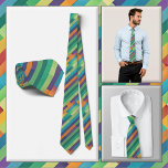 NECKTIE - Multi-colour Diagonal Stripes<br><div class="desc">A multi-colour diagonal stripe image in shades of blue, green, and orange is featured on this attractive men's Necktie (shirt and model not included). The image covers the entire front and back of the tie. ►It cannot be removed or replaced from the front (see NOTE below) but can be repositioned...</div>