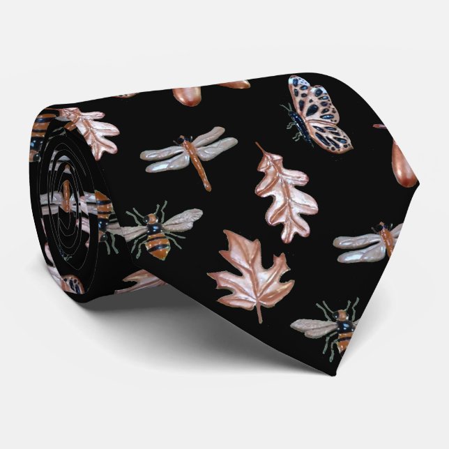 Necktie Nature Pattern black and copper (Rolled)